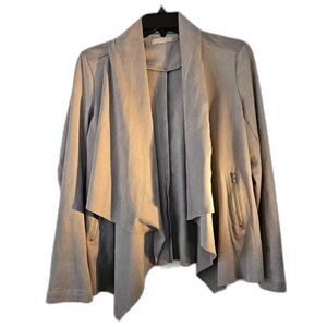 DANA BUCHMAN Faux Suede Light Gray, Open Front Flowy Cardigan Large